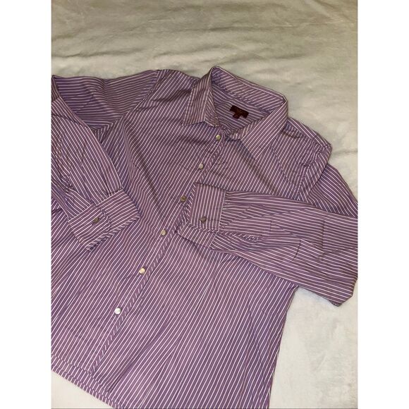 Talbots 16P Striped Collared Long Sleeve Blouse Button Down Purple White Flaw - Picture 1 of 12